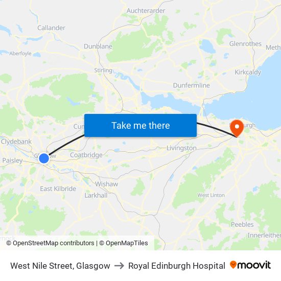 West Nile Street, Glasgow to Royal Edinburgh Hospital map