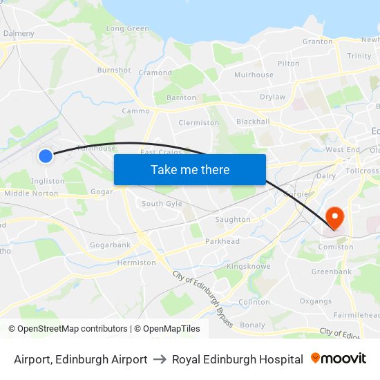 Airport, Edinburgh Airport to Royal Edinburgh Hospital map