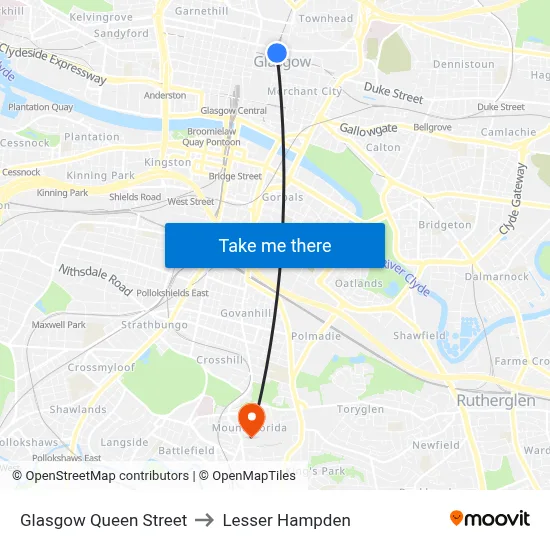 Glasgow Queen Street to Lesser Hampden map