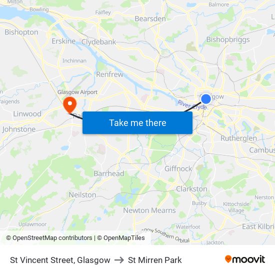 St Vincent Street, Glasgow to St Mirren Park map