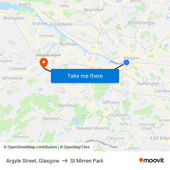 Argyle Street, Glasgow to St Mirren Park map