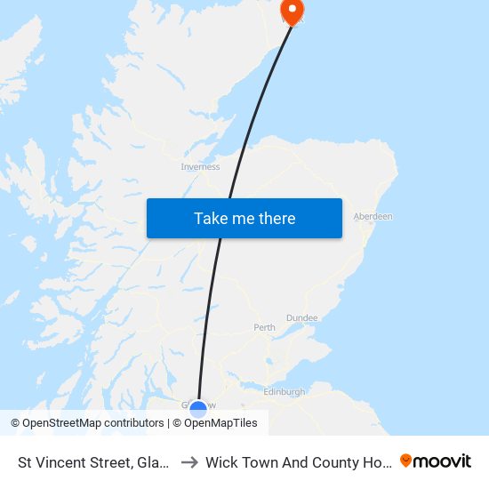 St Vincent Street, Glasgow to Wick Town And County Hospital map