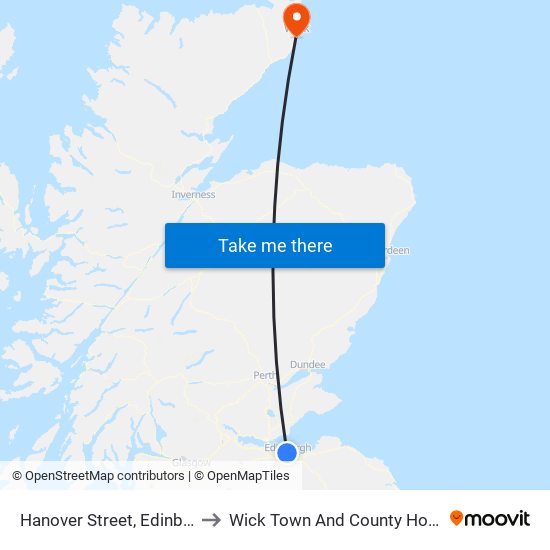 Hanover Street, Edinburgh to Wick Town And County Hospital map