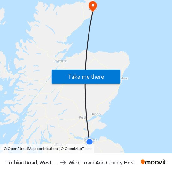 Lothian Road, West End to Wick Town And County Hospital map