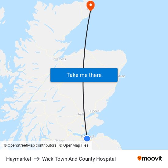 Haymarket to Wick Town And County Hospital map