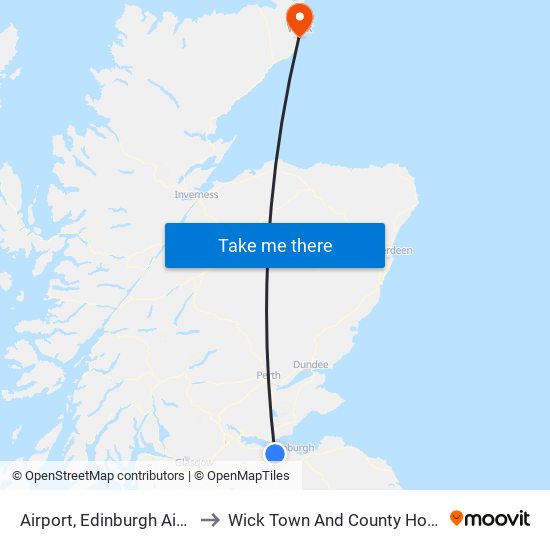 Airport, Edinburgh Airport to Wick Town And County Hospital map