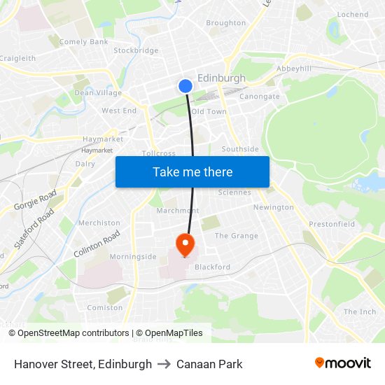 Hanover Street, Edinburgh to Canaan Park map