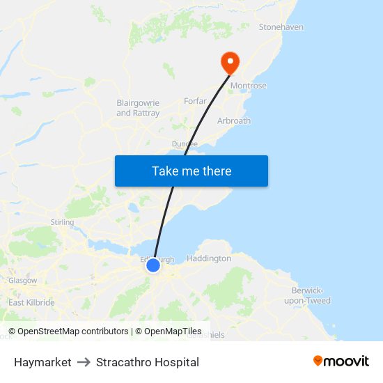 Haymarket to Stracathro Hospital map