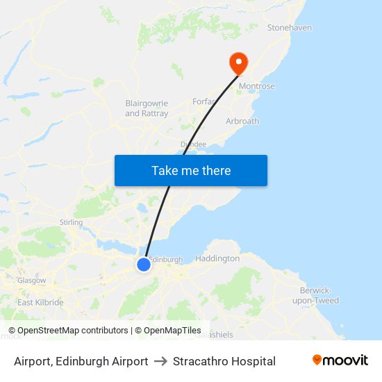 Airport, Edinburgh Airport to Stracathro Hospital map