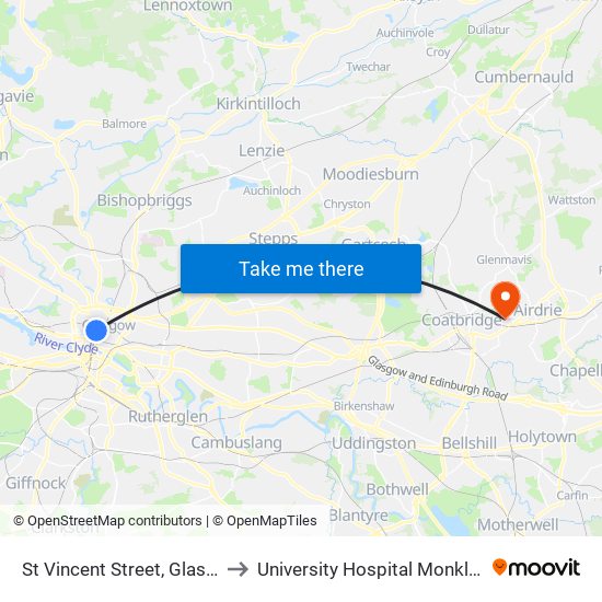 St Vincent Street, Glasgow to University Hospital Monklands map
