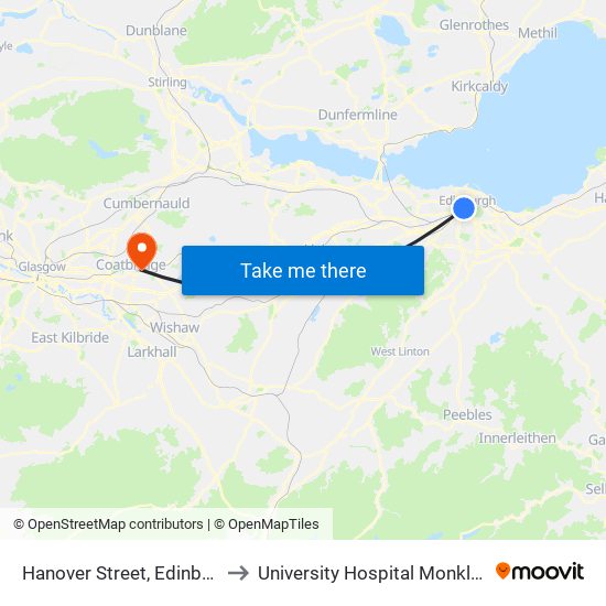 Hanover Street, Edinburgh to University Hospital Monklands map