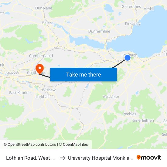 Lothian Road, West End to University Hospital Monklands map