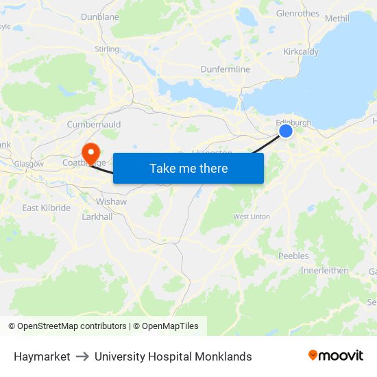 Haymarket to University Hospital Monklands map