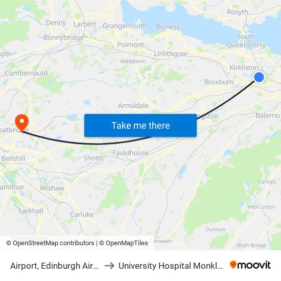 Airport, Edinburgh Airport to University Hospital Monklands map