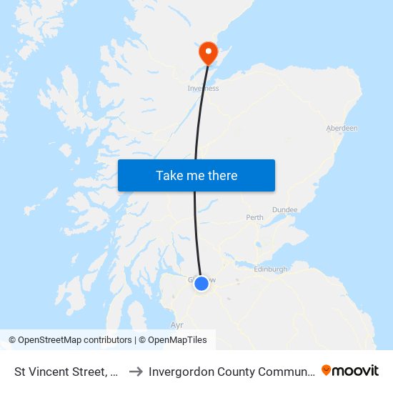 St Vincent Street, Glasgow to Invergordon County Community Hospital map
