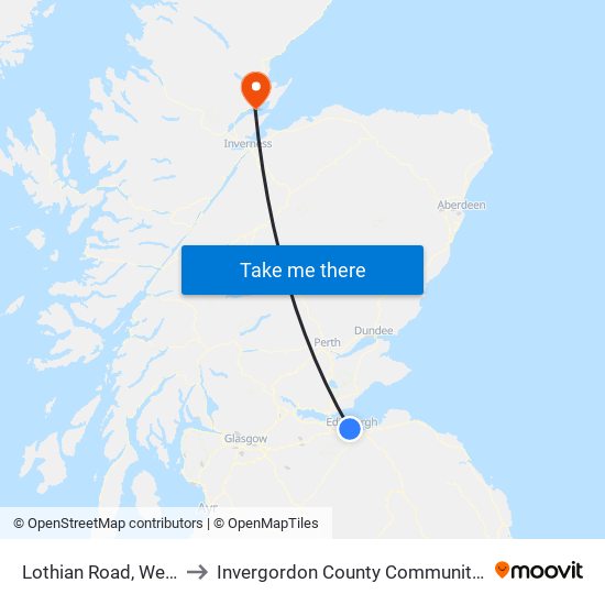 Lothian Road, West End to Invergordon County Community Hospital map