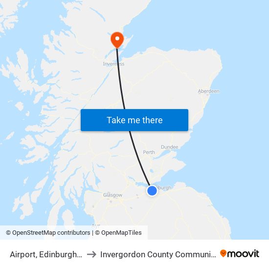 Airport, Edinburgh Airport to Invergordon County Community Hospital map