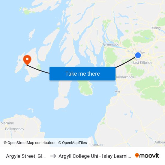 Argyle Street, Glasgow to Argyll College Uhi - Islay Learning Centre map