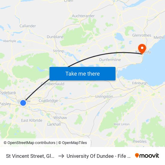 St Vincent Street, Glasgow to University Of Dundee - Fife Campus map