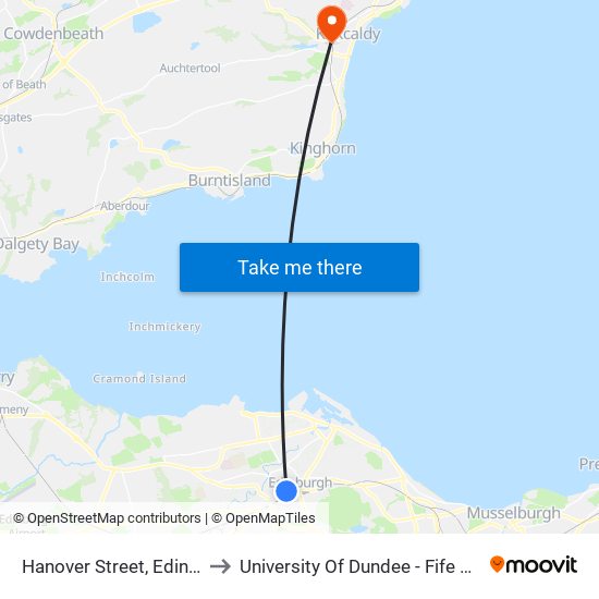 Hanover Street, Edinburgh to University Of Dundee - Fife Campus map