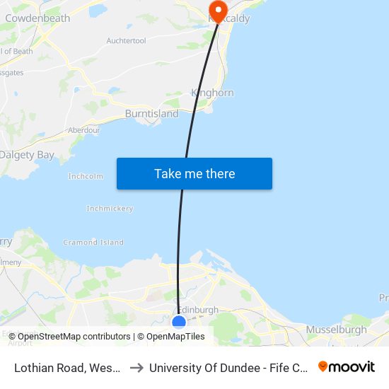 Lothian Road, West End to University Of Dundee - Fife Campus map