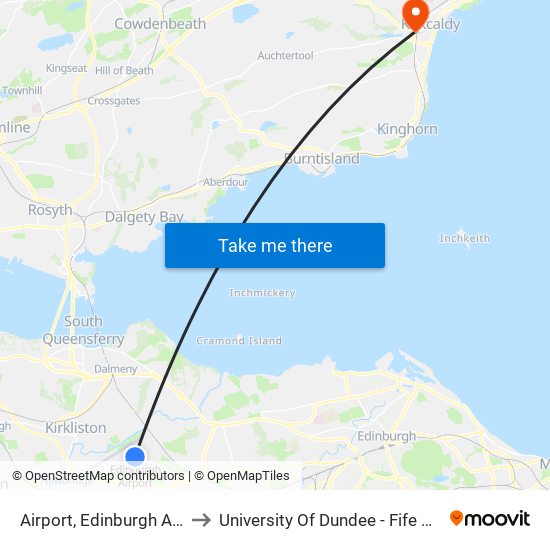 Airport, Edinburgh Airport to University Of Dundee - Fife Campus map