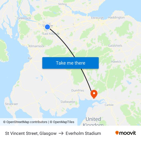 St Vincent Street, Glasgow to Everholm Stadium map