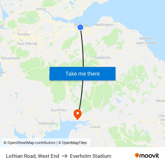 Lothian Road, West End to Everholm Stadium map