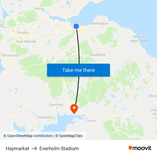 Haymarket to Everholm Stadium map