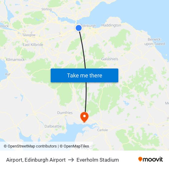 Airport, Edinburgh Airport to Everholm Stadium map