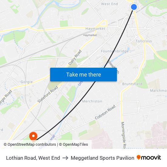 Lothian Road, West End to Meggetland Sports Pavilion map