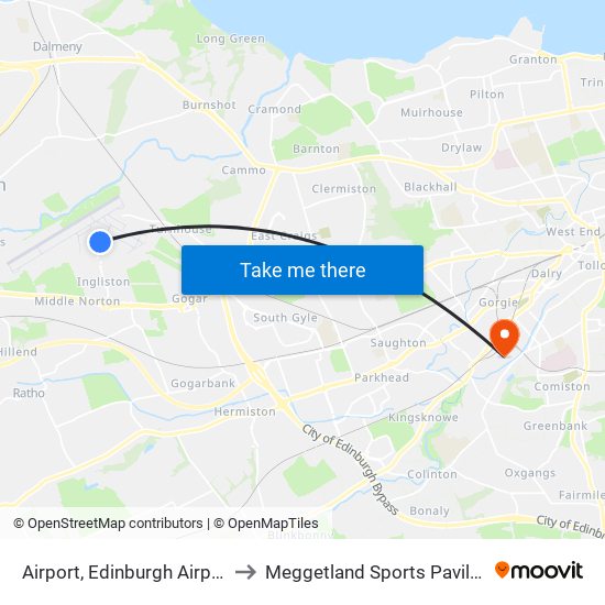 Airport, Edinburgh Airport to Meggetland Sports Pavilion map