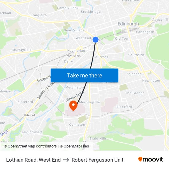 Lothian Road, West End to Robert Fergusson Unit map