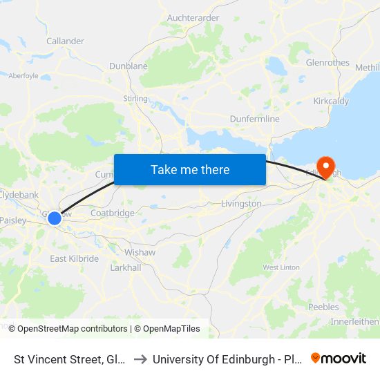 St Vincent Street, Glasgow to University Of Edinburgh - Pleasance map