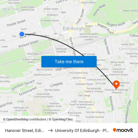 Hanover Street, Edinburgh to University Of Edinburgh - Pleasance map