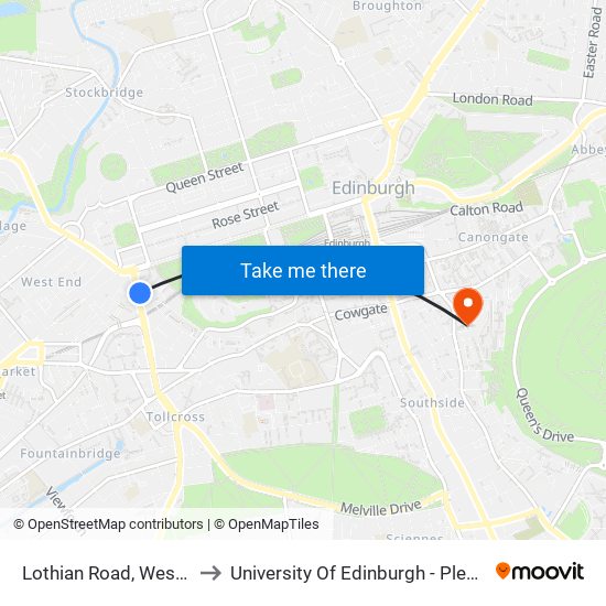 Lothian Road, West End to University Of Edinburgh - Pleasance map