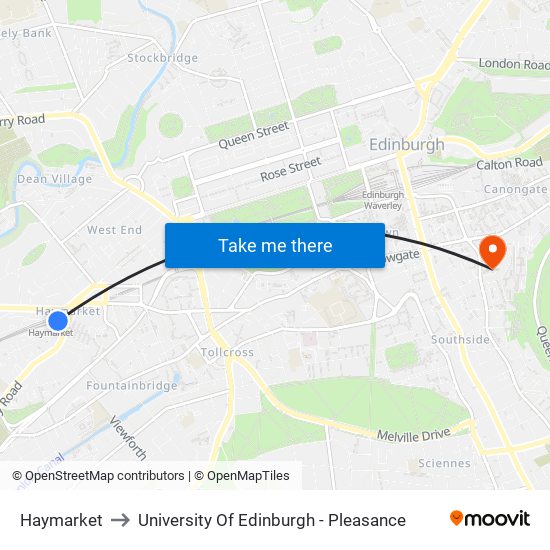 Haymarket to University Of Edinburgh - Pleasance map