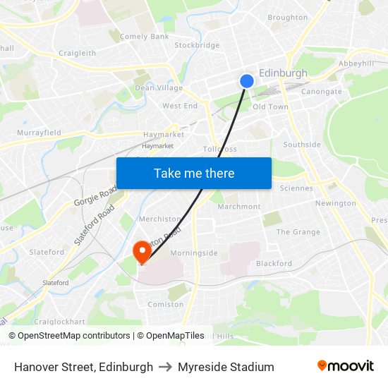 Hanover Street, Edinburgh to Myreside Stadium map