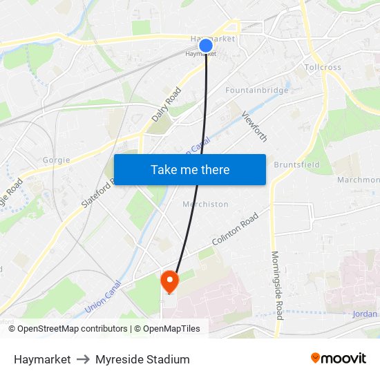 Haymarket to Myreside Stadium map