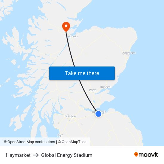 Haymarket to Global Energy Stadium map