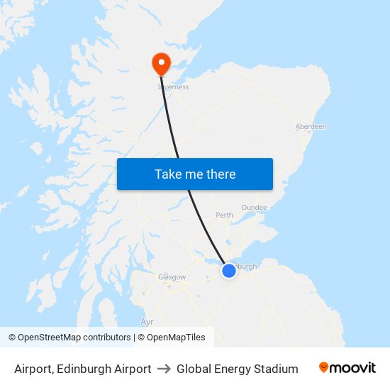 Airport, Edinburgh Airport to Global Energy Stadium map