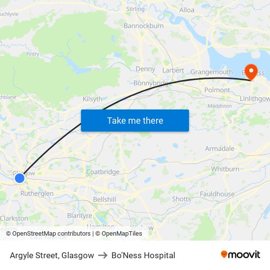 Argyle Street, Glasgow to Bo'Ness Hospital map