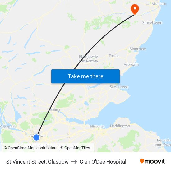 St Vincent Street, Glasgow to Glen O'Dee Hospital map