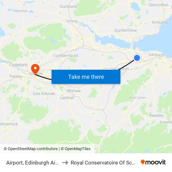 Airport, Edinburgh Airport to Royal Conservatoire Of Scotland map