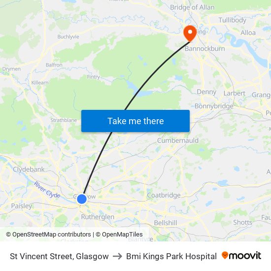 St Vincent Street, Glasgow to Bmi Kings Park Hospital map