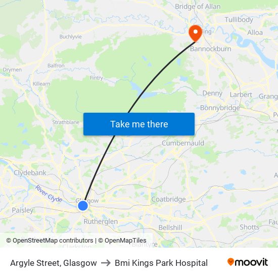 Argyle Street, Glasgow to Bmi Kings Park Hospital map