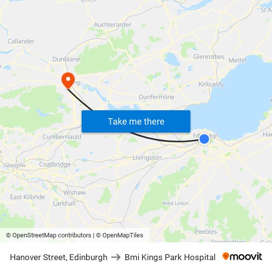 Hanover Street, Edinburgh to Bmi Kings Park Hospital map