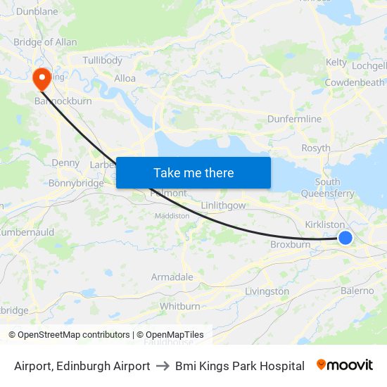 Airport, Edinburgh Airport to Bmi Kings Park Hospital map