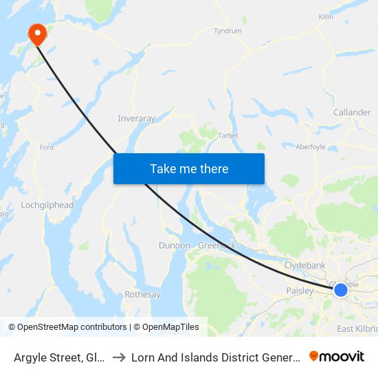 Argyle Street, Glasgow to Lorn And Islands District General Hospital map