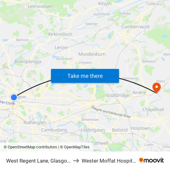 West Regent Lane, Glasgow to Wester Moffat Hospital map